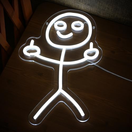 Image of Smile Middle Finger Neon Sign Funny Doodle LED Light Sign Personalized for Girl Woman Friends Brother USB Power /Dimmable Switch inch13.7x8.6 inch Neon Lamp Long Distance Friendship LED Sign
