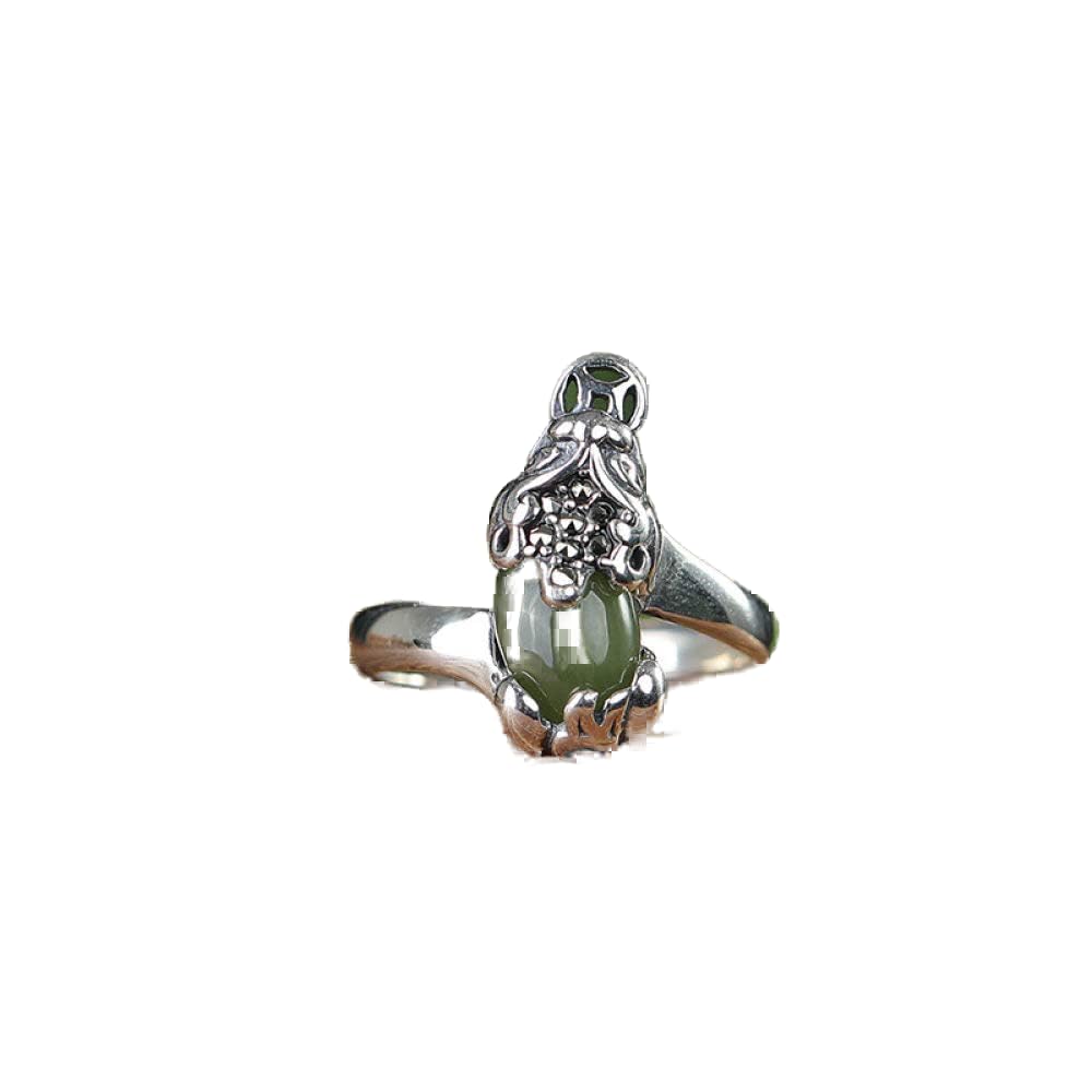 Vintage Estilo Chino S 925 Anillo De Plata Mujer Inlay Jasper Pixiu Abierto Regalo Creativo De Moda De Tendencia De Personalidad Temperamento Elegante