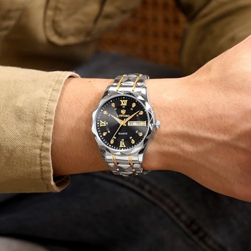 Image of LONGBO Zenith Diamond Analog Watch for Men Business Stainless Steel Watches Luxury Men's Wristwatch | Birthday Gift for Men | Gift for Husband | Gift for Brother