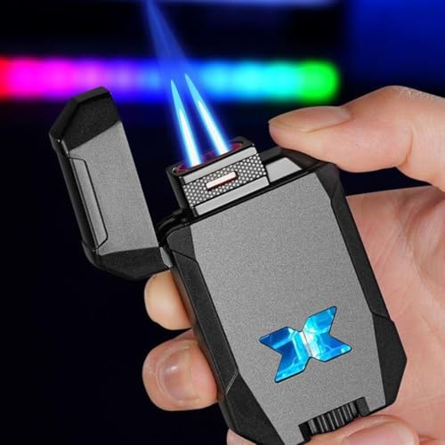 Mecha Dual-Flame Encendedor Resistente al Viento con LED miniatura 4