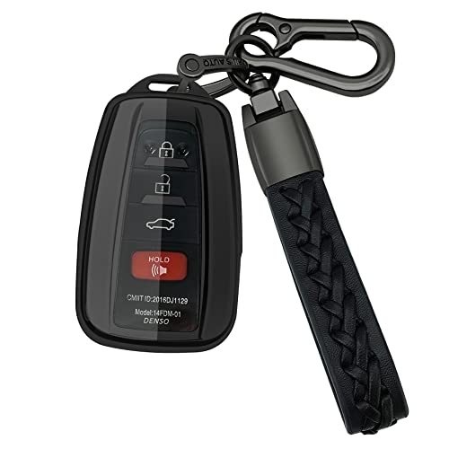 Kirsnda Compatible with Toyota key fob cover case with keychain Soft TPU 360 Degree Protection Key Case for Camry RAV4 Highlander Avalon C-HR Prius Corolla GT86 Smart Key Black