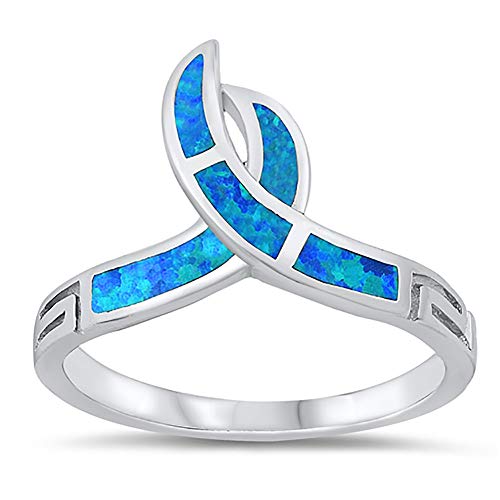 CloseoutWarehouse Blue Simulated Opal Intertwined Flame Ring Sterling Silver
