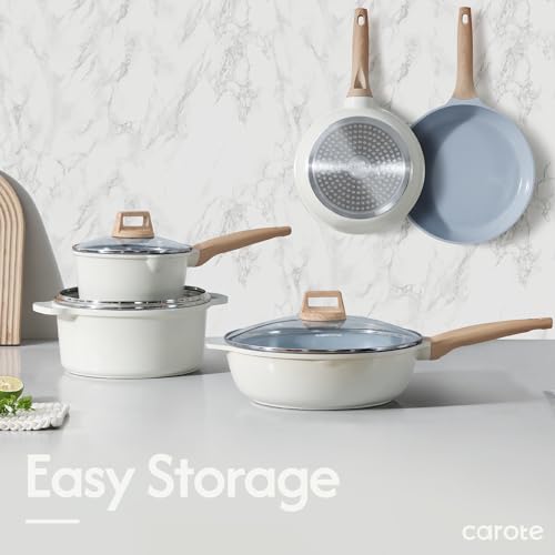 image for CAROTE 12 Pcs Ceramic Pots and Pans Set, Nonstick Cookware Sets Kitche