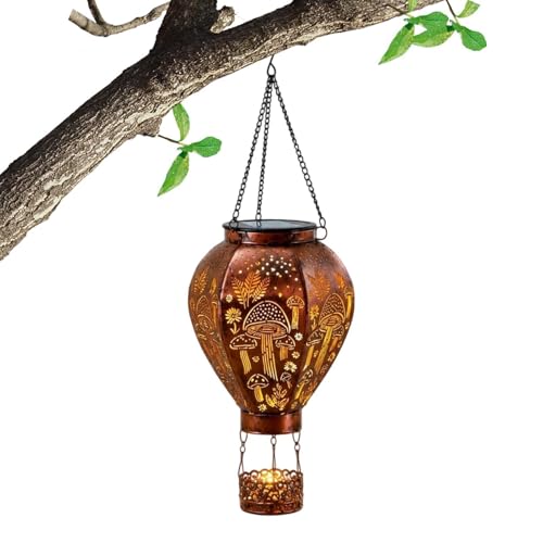 Lámpara solar exterior de colibrí y hongo con luz cálida para colgar en vallas
