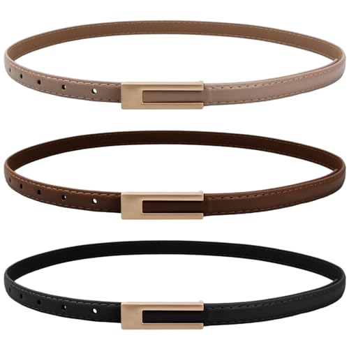 Tibapla 3 Pezzi Cintura Sottile in Pelle da Donna, Cinture Donna Eleganti con Fibbia in Lega Cintura Sottile da Donna per Vestito, Cintura in Pelle Donna per Jeans Casuale Vestito Soprabito Camicia