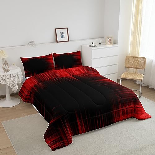 Image of Feelyou Red and Black Bedding Set Kids Toddler King, Geometric Artistic Smear Comforter Set Abstract Graffiti Art Comforter Modern Geometric Duvet Set Durable Quilt Set