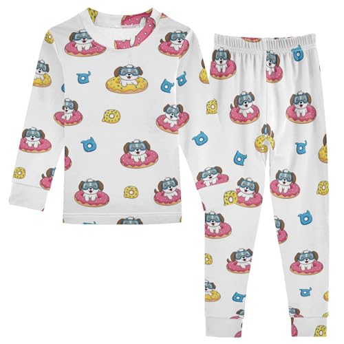 Pajama Sets Long Sleeve Cute Dogs on Donuts Soft Comfy Sleepwear 2 Piece PJS 3-8T