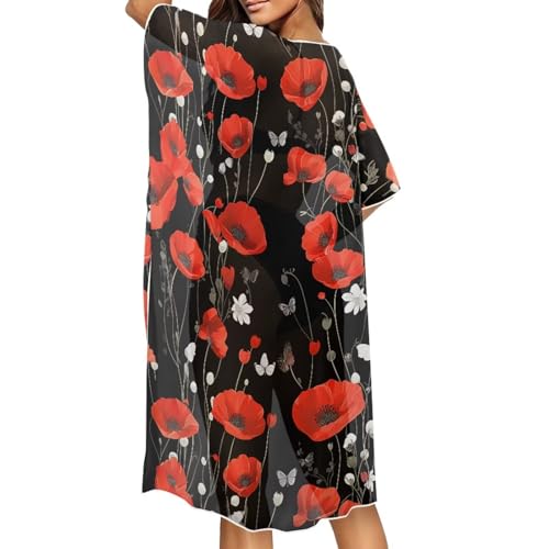 Women's Boho Long Kimono Cardigans Lightweight Beach Bathing Suit Cover Ups3