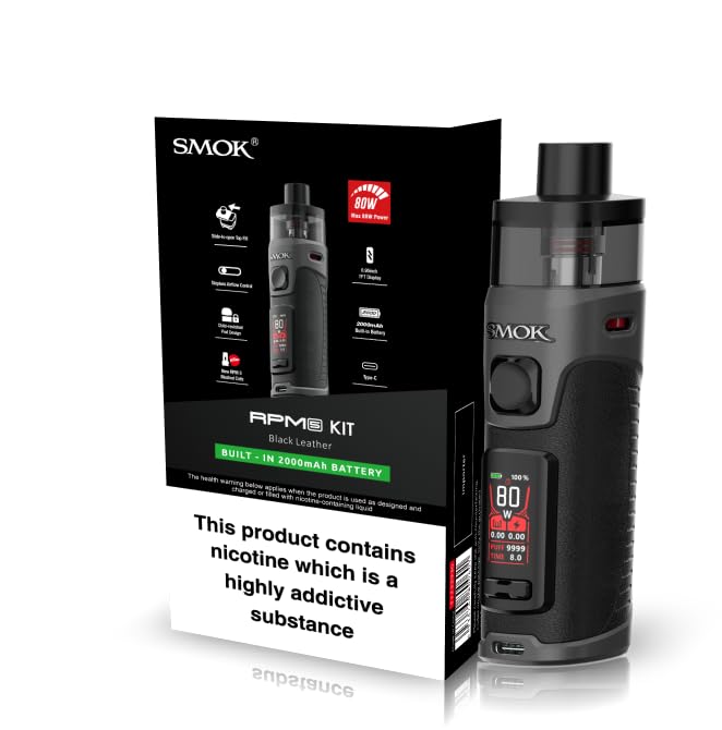 RPM 5 Vaping Kit, Compact, Refillable, Rechargeable, Vaping Device for Exceptional Flavor, Works With SMOK RPM 3 Coils and RPM 5 POD, E Cigarette, E Cig, No Nicotine (Black Leather)