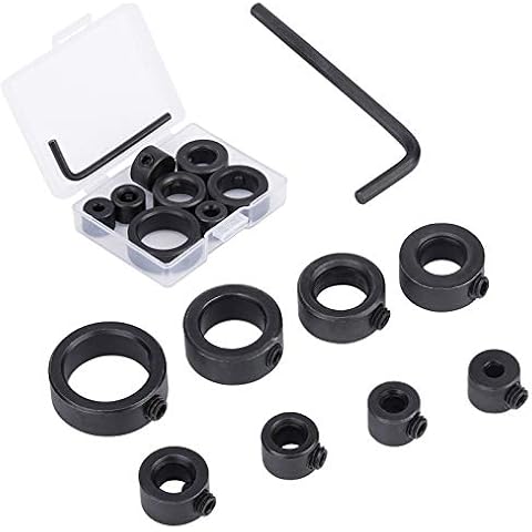 9PCS Woodworking Drill Bit limit ring Set3/4/5/6/8/10/12/16mm, Black Drilling Locator and Hex Key Drill Stop Bit Limit Ring, Drill Bit Depth Stop Collars Ring Positioner Stop Tools Cover