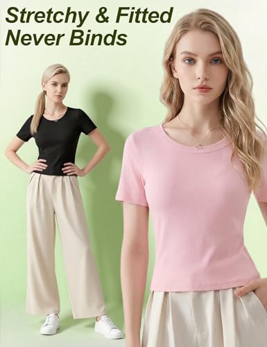 Image of Venzina Women's Double-Faced Modal T-Shirt - 60S Cooling Smooth Short Sleeve Tops, Slim Fit Breathable Moisture Wicking Tee for Yoga, Work & Casual Wear