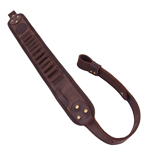 Canvas Leather Rifle Gun Sling, Padded Gun Straps with Shell Holder for .30-06 .30-30 .45-70 .233 .22lr 12GA (.357 .30-30 .38, Coffee)