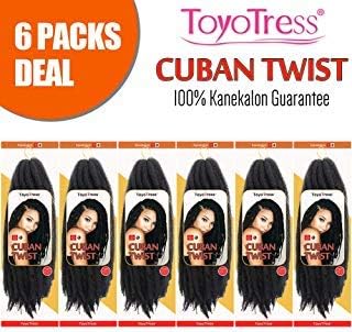 ToyoTress 6Packs 16 Inch Omber Cuban Twist Marley Hair Cuban Twist Braiding Hair Synthetic Marley Hari For Twists Crochet Braiding Hair (6Packs, 1b)