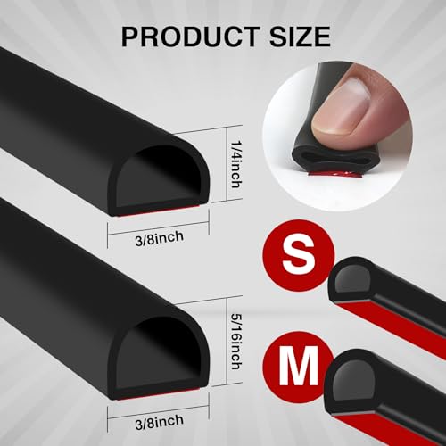 D Shape Weather Stripping Door Seal 20FT,Black Color Silicone Weather Stripping,T-Shaped Seal Strip for Door Frame Window Seal (Black, 3/8" W × 5/16") Size M by Zanoal - Image 2