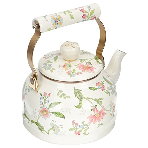 Housoutil Bouilloire en Émail Fleur Vintage Théière Bouilloire 2. 5L Bouilloire Émaillée Colorée Bouilloire pour Cuisinière Pas de Sifflement Chaudière Pot pour La Maison Cuisine Ustensiles