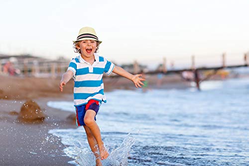 Kid Fedora Hats For Boys Short Brim Sunhat Straw Hats For Boys Hats Fedora Hats For Kids Beach Hats Boys Summer Hats Toddler Straw Hat, Beige-Stripe #TOP4