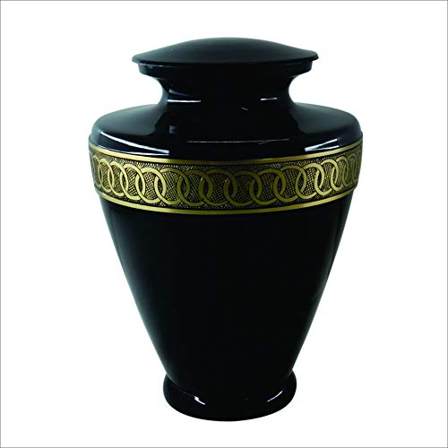 Urn For Human Ashes, Custom Engraved Black And Gold Brass Cremation Urn With Bag #TOP2