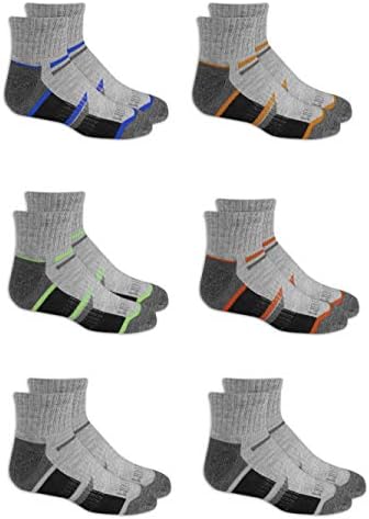 Fruit of the Loom Boys' 6-Pair Half Cushion Ankle Socks, Grey/Multi, Medium (Shoe Size: 9-2.5)