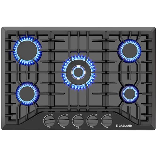 30 Inch Gas Cooktop with 5 Burners, Built-in NG/LPG Convertible, Black