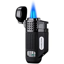 CIGARLOONG Cigar Lighter 4 Jet Torch Blue Flames Refillable Butane Torch Lighter with Cigar Punch ColorBlack
