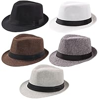 Geebuzz Paquete de 5 sombreros Fedora de ala corta para hombres
