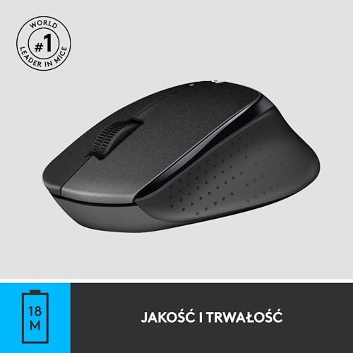 Logitech M330 Silent Plus Mysz bezprzewodowa, 2.4GHz z nanoodbiornikiem USB, 1000 DPI śledzenie optyczne, żywotność baterii 2 lata, kompatybilna z PC, Mac, Laptop, Chromebookem - Czarny