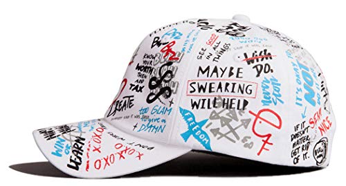 Flipper Designer Graffiti Doodle Cotton Baseball Cap For Men Women, Kpop Hat W/Curve Brim (White/Multi, Free Size) #TOP4