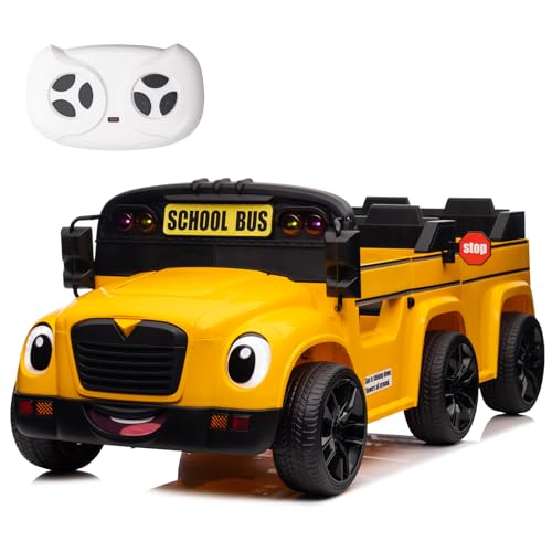 ARIBLL 24V 2 Seater Ride on School Bus,6 Wheels Ride on Toy w/Remote Control,LED Light, Music, Bluetooth,4WD Kids Ride on Car,Electric Truck Vehicle,Ride On Toys for Boys Girls (Yellow)