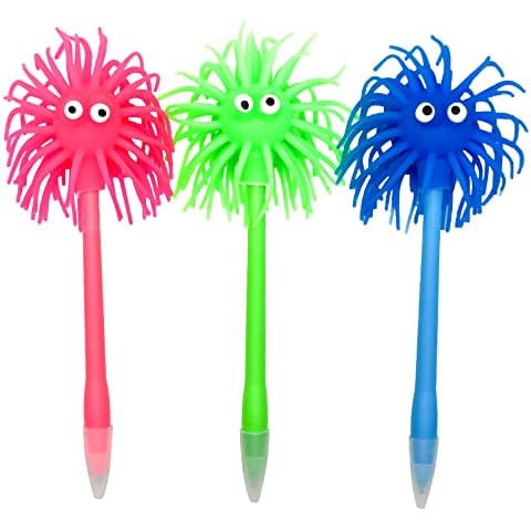Lopenle 6 PCS Cute Sea Urchin Shaped Pens Soft Rubber Funny Monster Ballpoint Pens For School Christmas Office Party Cover