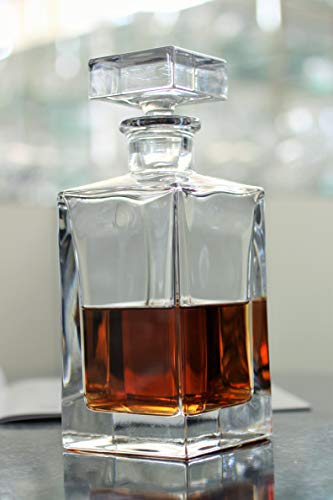 Square Whiskey Decanter - 30 Oz. - By Barski - Square Decanter For Whiskey - Liquor - With Stopper - Classic Clear - Made In Europe #TOP5