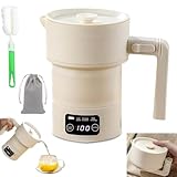 GOMETY Hervidor de agua portátil plegable de 0,6 l, hervidor de agua eléctrico, plegable, hervidor de agua eléctrico de viaje, pequeño portátil, para camping, con indicador de temperatura en tiempo