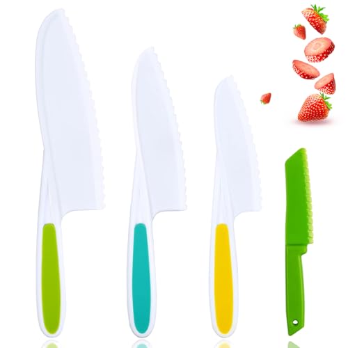 Galenecx 4 Pièces Couteau Enfant, Couteau De SéCurité En Plastique Avec Bord Dentelé, Knife Sécurité de Montessori Enfants, Ensemble Couteaux Cuisine Pour Enfants, pour Couper des Fruits ou Légumes
