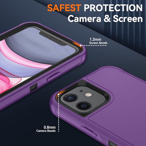 Image of SunStory Compatible with iPhone 11 Case with HD Screen Protector, 3-Layer Heavy Duty Full-Body Cover,3 in 1 Hybrid Protective Case for iPhone 11 6.1 inch,Purple