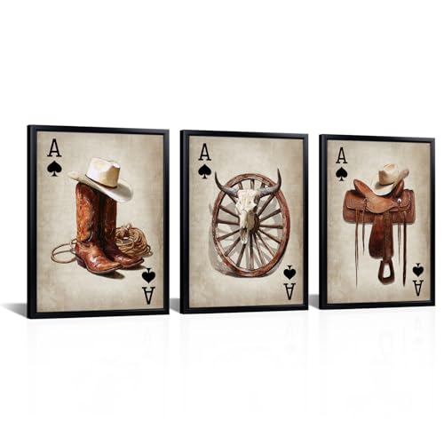 Kalormore 3 Pieces Framed Western Living Room Decor Vintage Brown