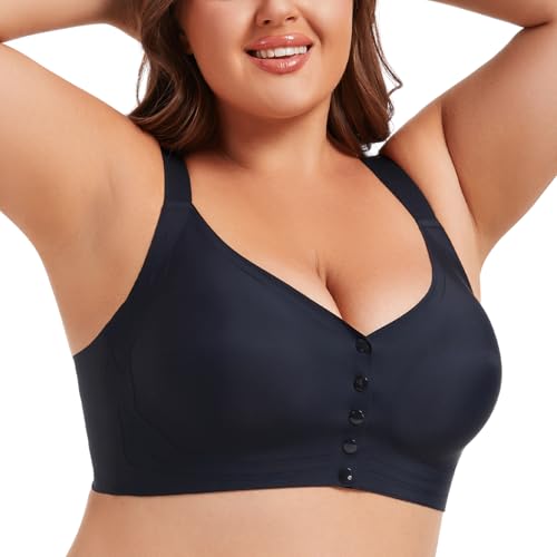 Image of Front Closure Bras for Women No Underwire Plus Size Full Coverage Bra Back Fat Smoothing Racerback Bra