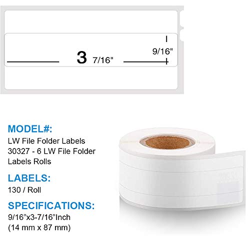 Labelife Compatible Dymo File Folder Labels Replace For Dymo Label 30327 (30576) 9/16"X 3-7/16" Lw 1-Up Labels For Dymo Labelwriter 450, 450 Turbo, 450 Twin Turbo, 450 Duo, 4Xl, 400 Printer, 6 Rolls #TOP2