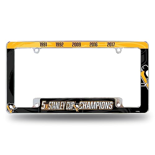 Rico Industries NHL Pittsburgh Penguins Multi Champ 12" x 6" Chrome All Over Automotive License Plate Frame for Car/Truck/SUV