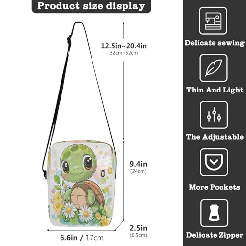 Crossbody Bag Cute Sea Turtles Daisy Messenger Bag for Women Men Purse Shoulder Bag Satchel Bag with Adjustable Strap 214B89093