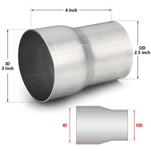 Image of A-KARCK Exhaust Adapter Connector 2.5 inch OD to 3 inch ID, Exhaust Pipe Reducer 304 Stainless Steel, 4 inch Overall Length
