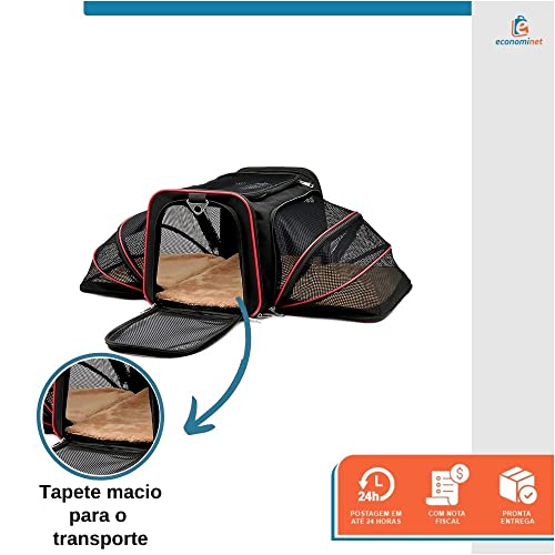 Bolsa Pet Expansível para Transporte em Avião Cães e Gatos Ventilada até 14kg Tela Arejada e Tapete