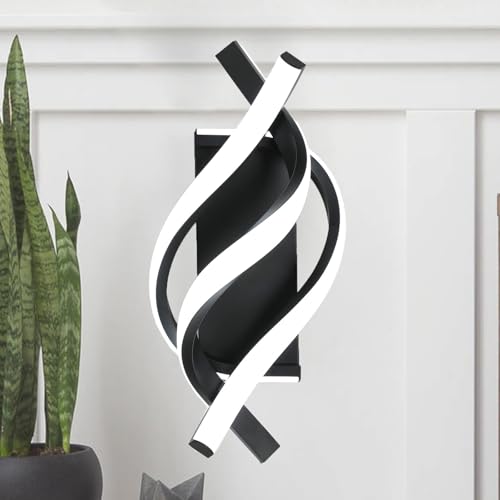 Comely Modern LED Wall Light Indoor, 22W 2500LM Spiral LED Wall Lamp, Black Simple Wall Sconce Lights for Living Room Bedroom Dining Room Hallway, Cool White Light 6500K