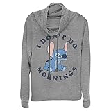 Disney Junior's Lilo Stitch Mornings Women's Long Sleeve Cowl Neck Pullover, Gray Heather, XX-Large