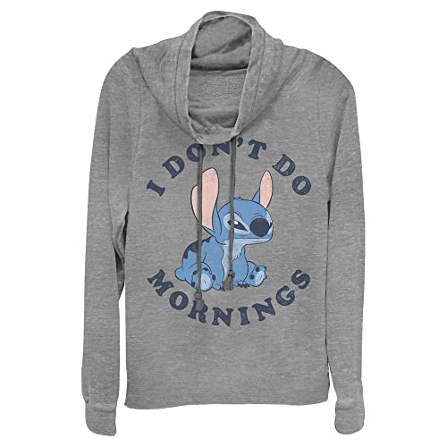 Disney Junior's Lilo Stitch Mornings Women's Long Sleeve Cowl Neck Pullover, Gray Heather, XX-Large