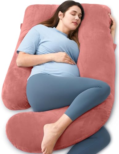 Image of G-Shaped Sleeping Pregnancy Pillow| Removable Velvet Covers| PregnoCare Fibres| Maternity, Nursing| Full Body Soft-Support Bump, Head, Back, Shoulder, Hips, Legs and Belly (Rose Gold)