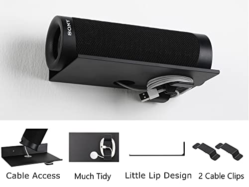 Small Floating Shelves, Self Adhesive Bluetooth Speaker Stand, Floating Corner Shelves With Cable Clip, Adhesive & Screw Wall Mounted, Display Shelf For Smart Speaker, Matt Black, Aluminum, 8 Inch #TOP2
