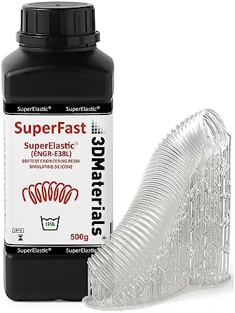 SuperElastic 3D Printer Resin, Softness 60A Simulating Soft Silicone, Made in Korea by 3DMaterials (500g, Clear)