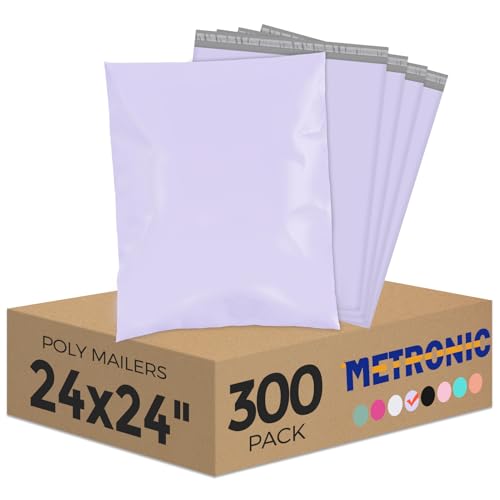 Image of Metronic Large Poly Mailers 24x24 300 Pcs, Strong Adhensive Shipping Bags for Clothing, Waterproof Mailers Bags for Small Business, Shipping Envelopes, Tear-resistant Mailing Bags Bulk in Lilac Purple