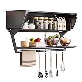 JoFist多機能折りたたみ式床置き式スパイス収納ラック、リフトダウン引き出し付き、ラック下スパイスボウル収納用、折りたたみ式リフトダウン引き出しキャビネット、調味料用スペースアルミキッチン収納ラック (70cmプルダウンウォールキャビネット)