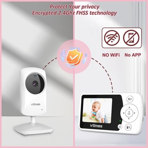 VTimes Baby Monitor with 2 Cameras, Video Baby Monitor No WiFi Night Vision, 2.4"" Screen Portable Baby Camera VOX Mode Pan-Tilt-Zoom Alarm and 1000ft Range, Ideal for Gifts, VT31-2 by VTimes - Used condition - Image 3