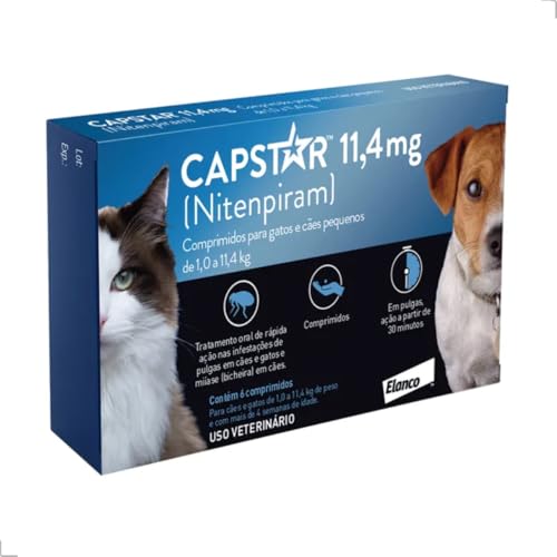Antipulgas para Cães e Gatos de 1 a 11,4 kg, 6 Comprimidos, Uso Veterinário - Capstar Azul